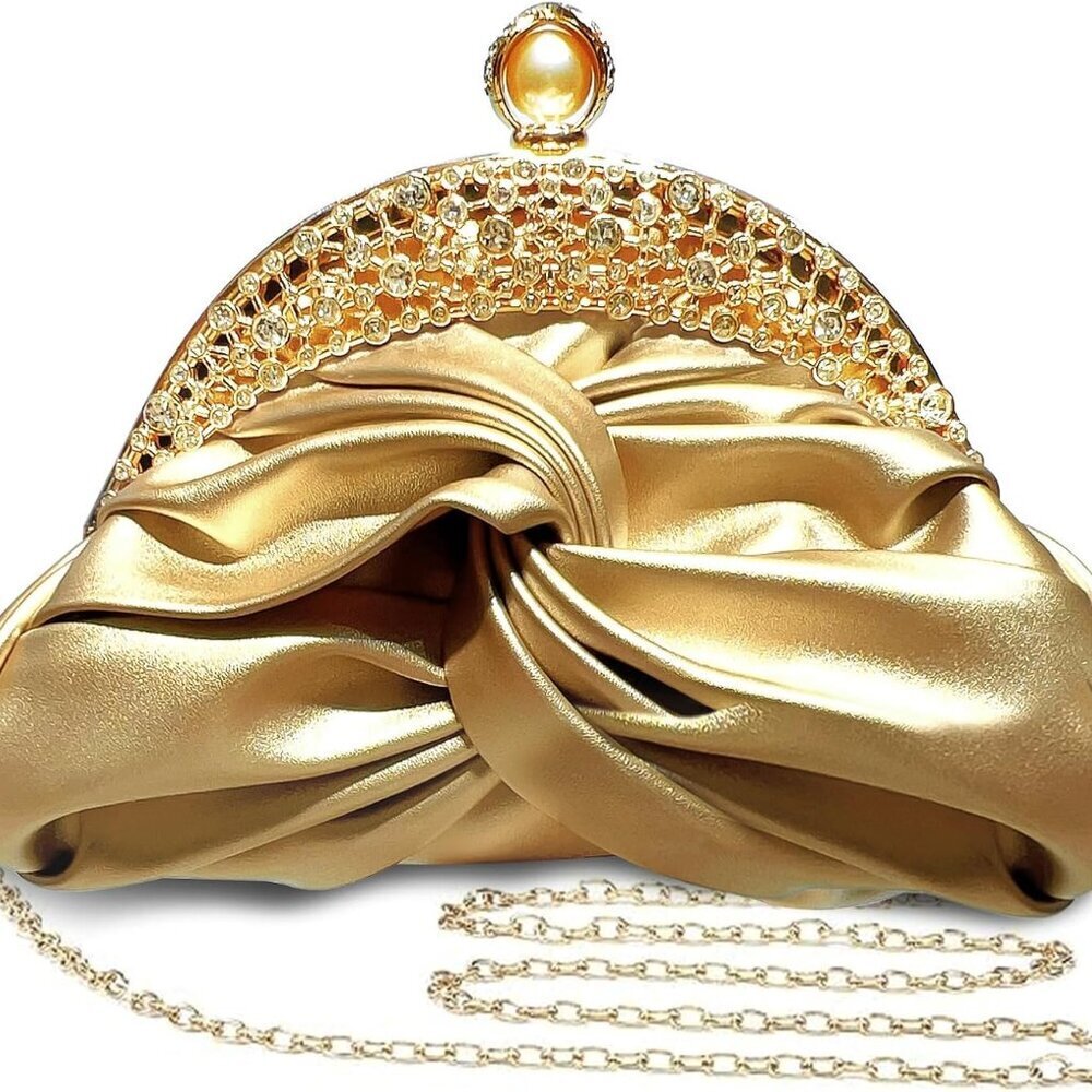 Chic Pearl Beaded Gold Evening Bag - Elegant Clutch for Special Occasions